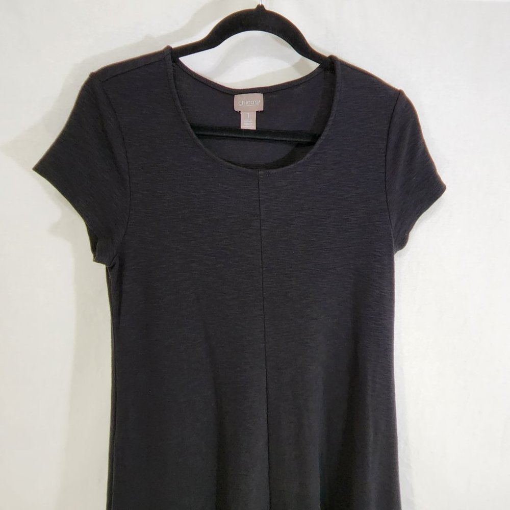 CHICO'S Black Seamed Tee Mixi Dress with Asymmetrical Hem Size 1 (8/M) LIKE NEW - Picture 8 of 16